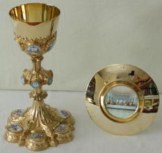 Solid silver gilt antique French Gothic Chalice with Enamels